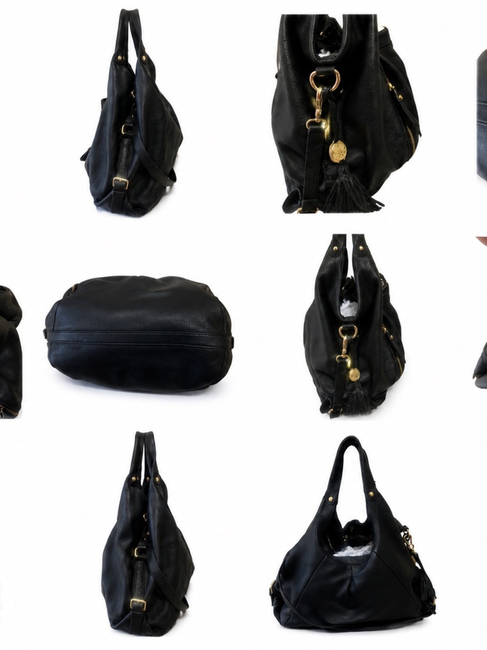 Vince Camuto Black Pebbled Leather Hobo with Tassel Charm